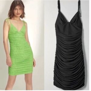 Aritzia Wilfred Winona Mini Slip Rouched Dress in Black Sz XXS
